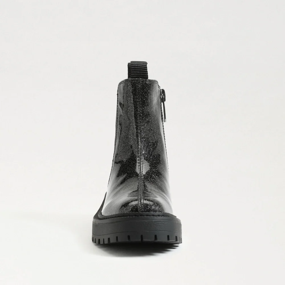 Sam Edelman Black Sparkle Patent Leather Laguna Chelsea Boots Gunmetal size 2